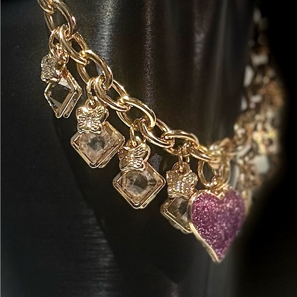 Gold and Purple Heart Charm Bracelet - Picture 3 of 5